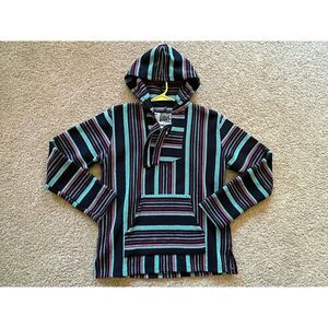Original Senor Lopez Hoodie Medium Black Stripe‎ Poncho Style